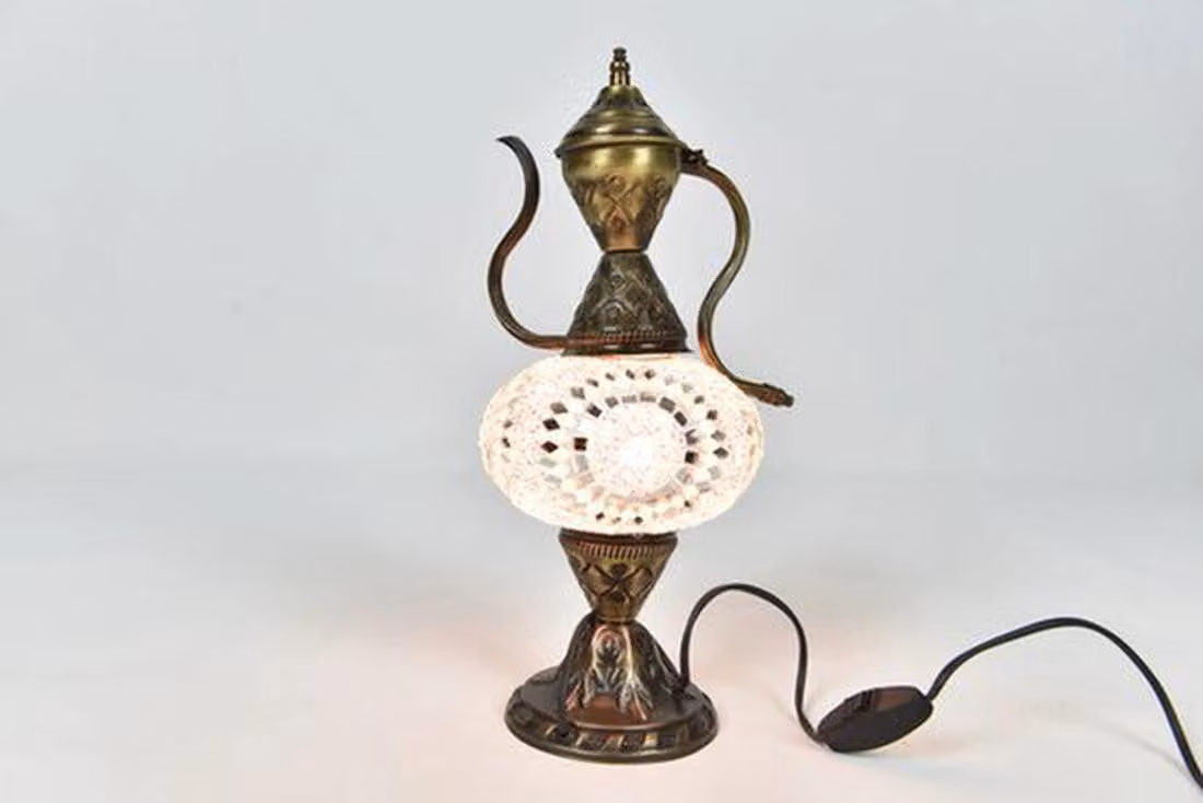 Lampada da tavolo Ibrik turca fatta a mano, lampada da notte orientale rosa rosa, lampada d'atmosfera