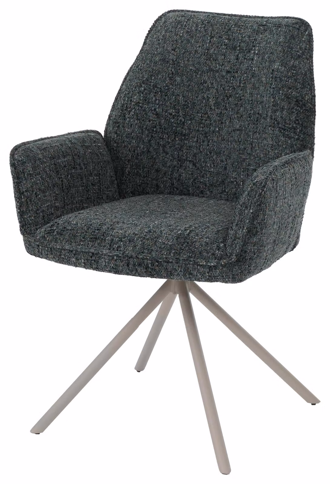 Sedia da pranzo HWC-G67, sedia da cucina, girevole, con sistema di auto-blocco, rivestita in tessuto chenille (410g/m²), struttura color crema, imbottitura verde