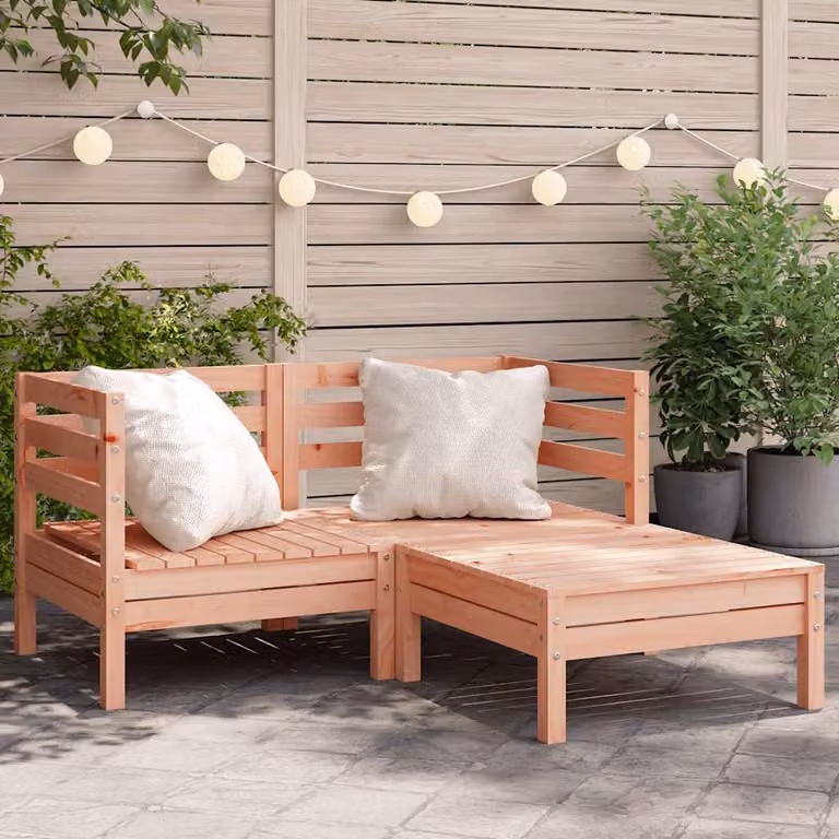 vidaXL Divano da Giardino a L con Poggiapiedi in Legno Massello Trattato, Marrone, con Cuscini Inclusi