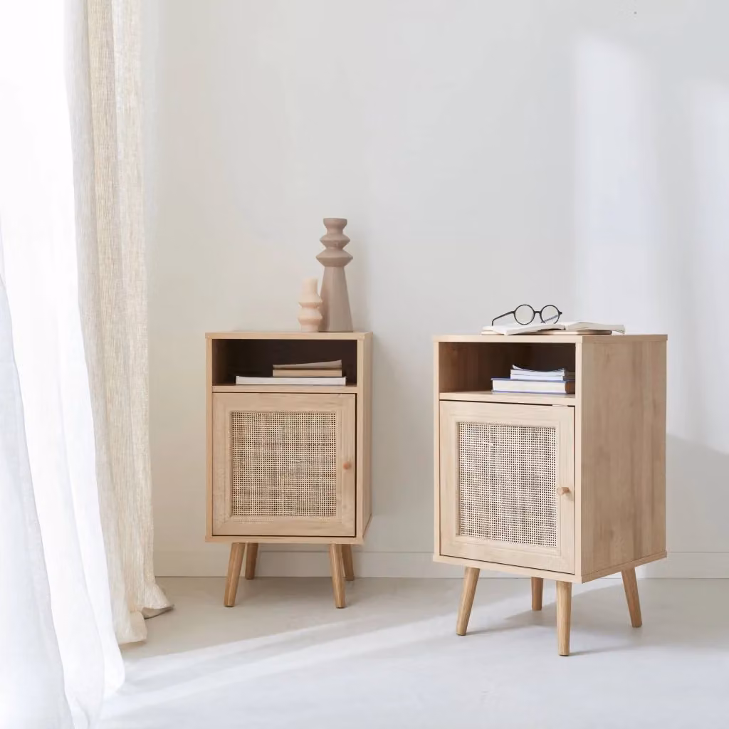 Set di 2 comodini Sweeek in legno e rattan stile boho, marrone, L/P: 39 x 40 cm – 2