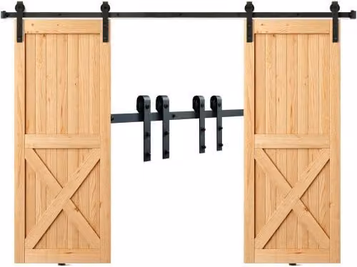 Kit Ferramenta per Porta Scorrevole VEVOR in Acciaio Inox Nero con Binario da 244 cm e Puleggia Silenziosa a Forma J per Porta Doppia
