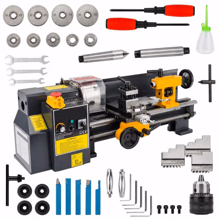 KRAFT&DELE | Mini tornio ad alte prestazioni, per metallo e legno, 550 W, velocità variabile, 2500 giri/min, tornio per lavorazione del metallo