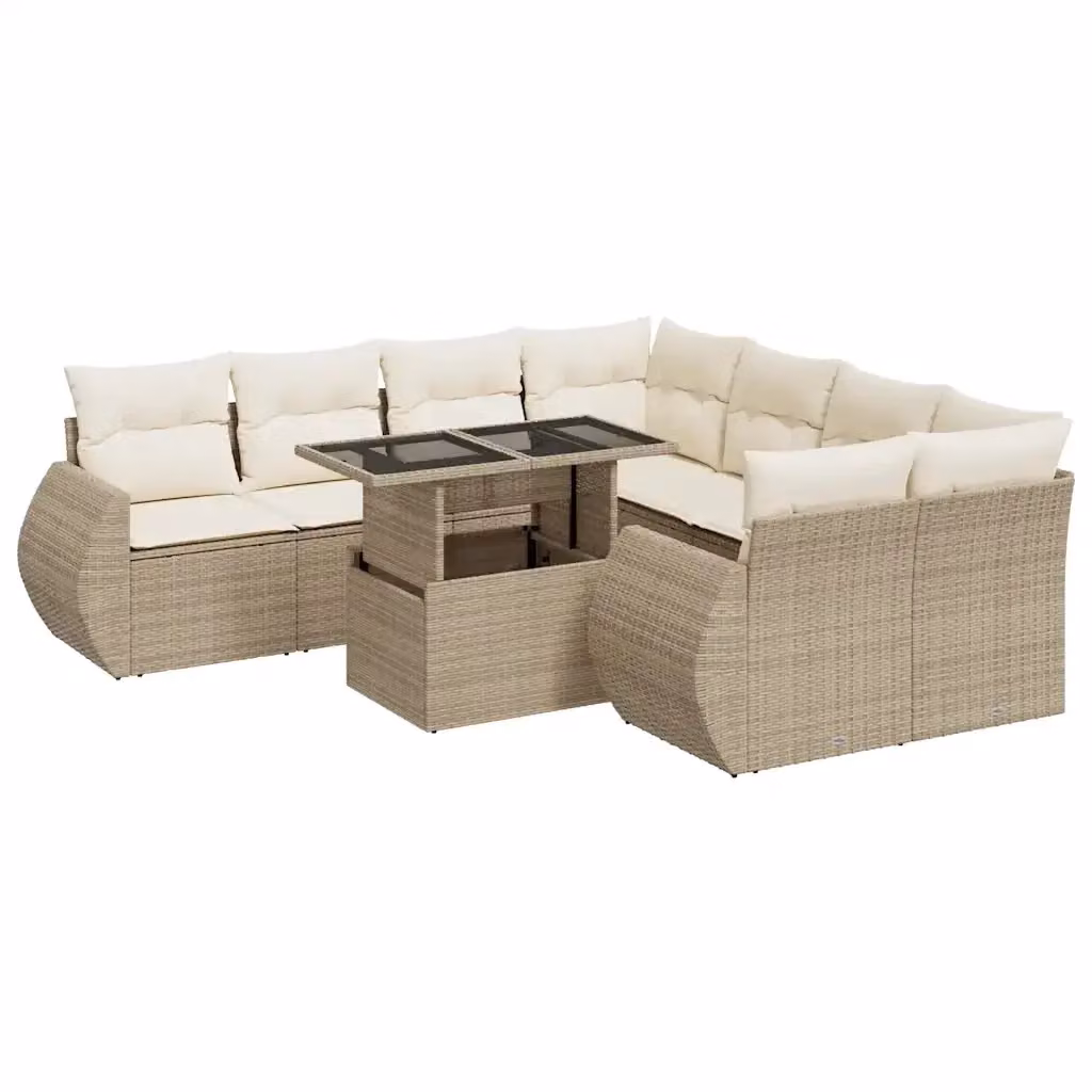 Set Divano da Giardino a L vidaXL in Polyrattan con Cuscini Beige e Tavolino da Esterno – 2