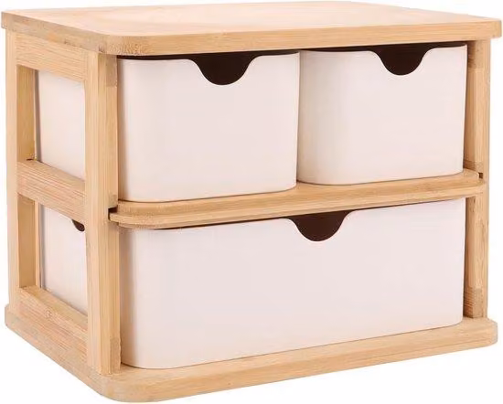 Cassetto da scrivania in legno a 3 scomparti - Cassetto porta cosmetici in legno a 3 scomparti - Ideale per l'ufficio, la casa e la scuola.