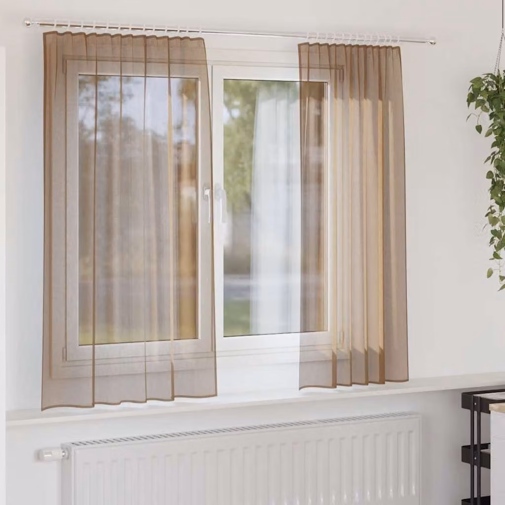 Set di 2 tende in voile semi-trasparenti vidaXL con tasche per asta, marrone, L: 140 cm