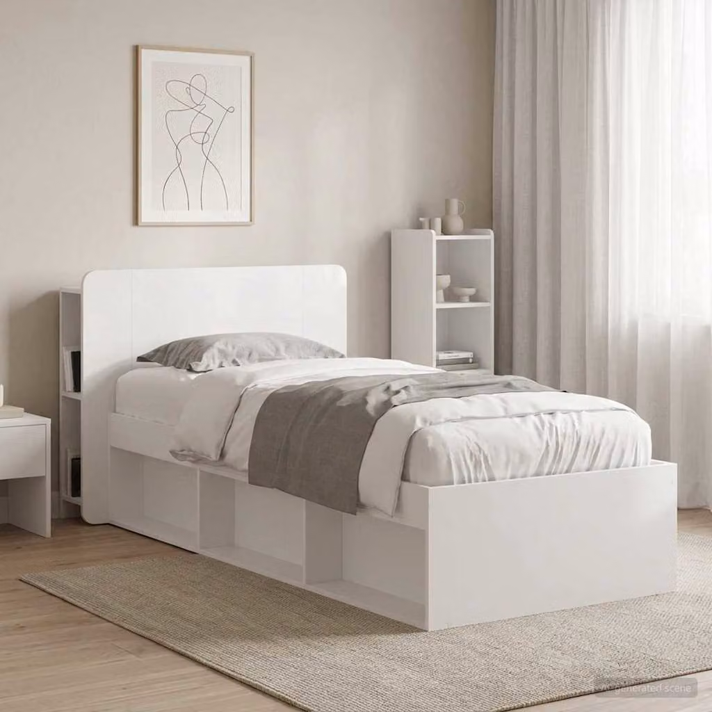 Testata del letto moderna vidaXL in legno ingegnerizzato bianco lucido con ripiani integrati L: 119,5 cm, H: 80,0 cm, P: 18,5 cm