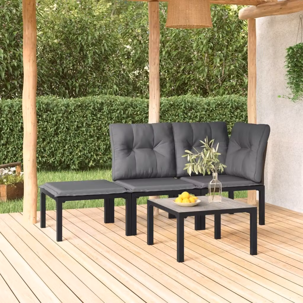 Maison Exclusive - Set da giardino 4 pezzi in polyrattan nero e grigio