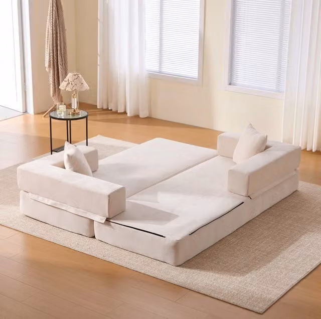 Divano modulare in chenille beige 198 x 79 x 60 cm con tasche laterali HOMVRA