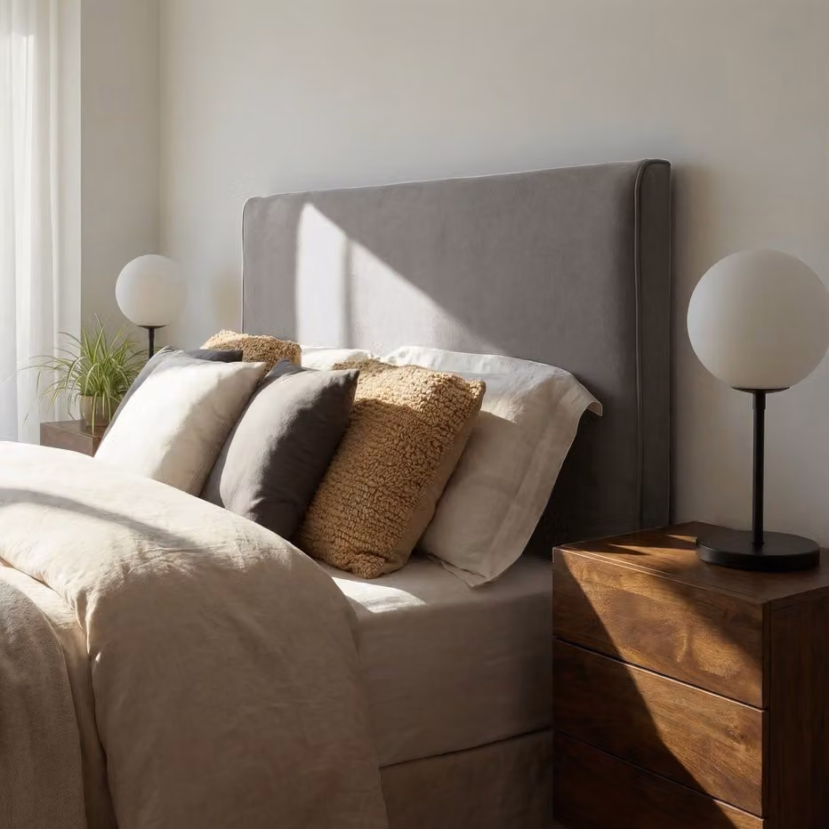 Testiera imbottita Banak per letto da 180 cm in tessuto grigio con struttura in legno e MDF – 2