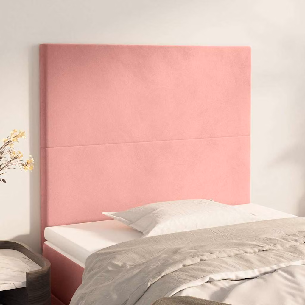 Testiera per letto vidaXL in velluto rosa con pannello imbottito, L: 90 cm, P: 5 cm, H: 118-128 cm