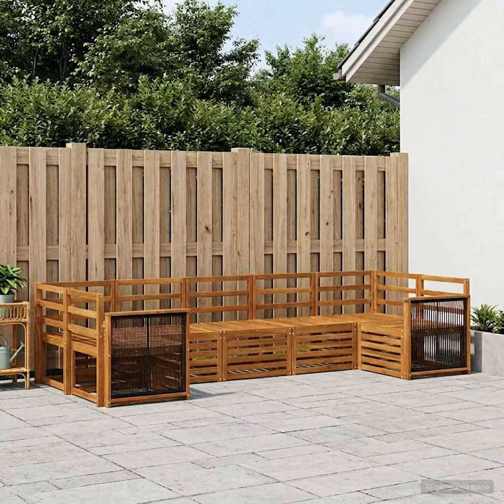 Set di divani da esterno vidaXL in legno di acacia massello marrone con cuscini inclusi, composizione a L per giardino e terrazza