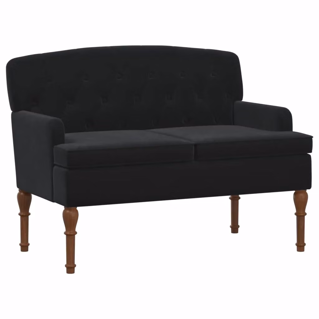 Loveseat Chesterfield vidaXL in Velluto Nero con Bottoni Imbottiti L: 111 cm, P: 65 cm, H: 79 cm – 2