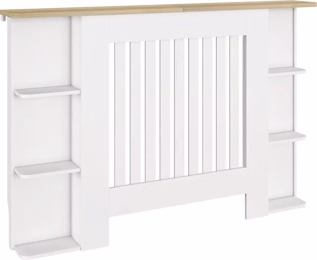 Copri radiatori HOMCOM con ripiani design moderno a listelli bianco L: 124 cm, P: 19 cm, H: 83 cm
