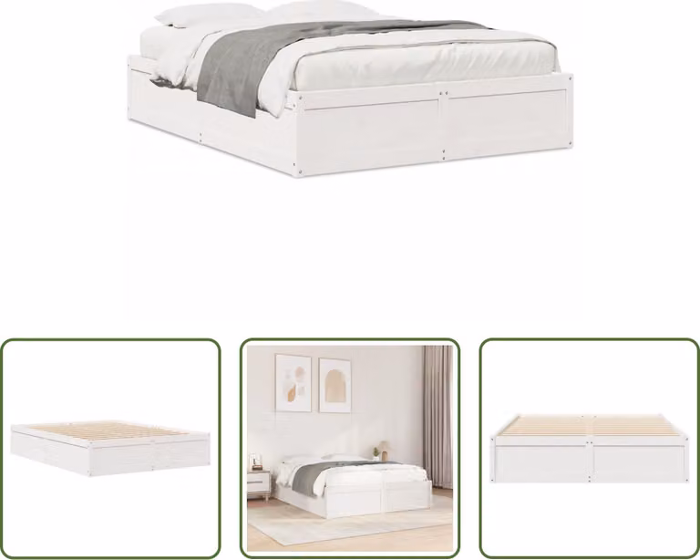 The Living Store Letto in legno massiccio senza materasso bianco 140x190 cm in legno di pino
