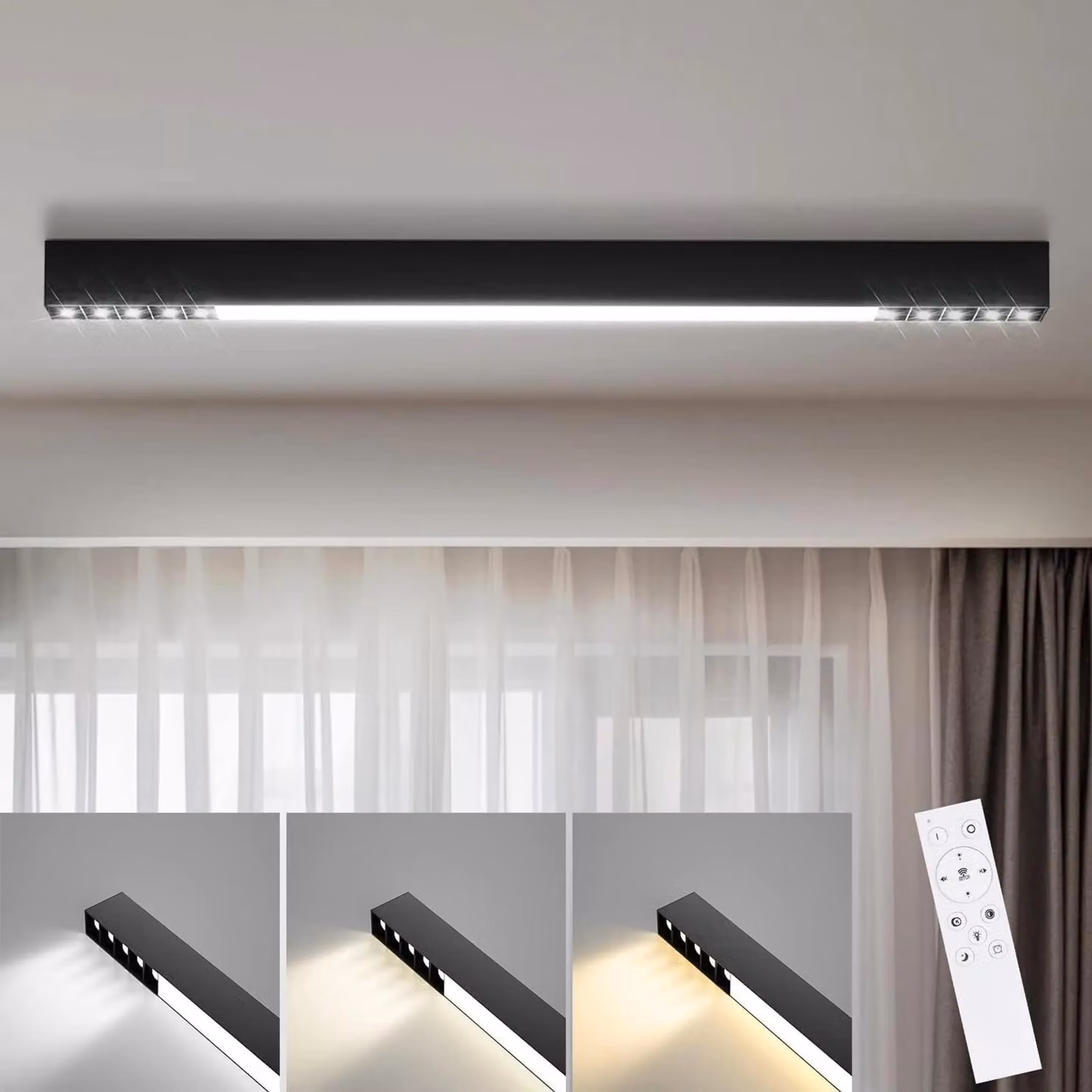 ZMH Lampada da soffitto LED Plafoniera Nera 32W 107CM Lunga Moderna Dimmerabile con Telecomando Illuminazione da soffitto per Soggiorno Cucina Ufficio Camera da Letto