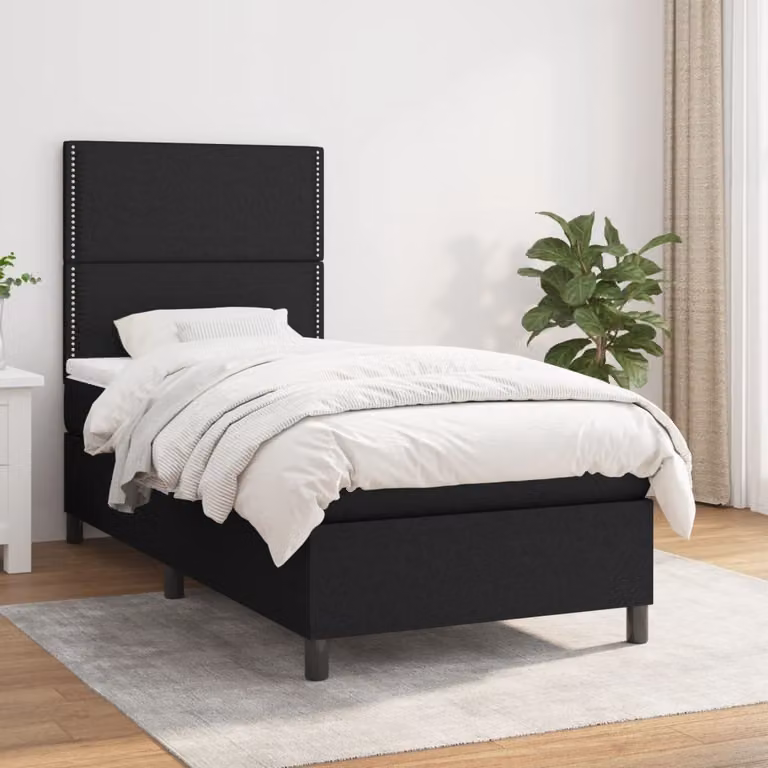 The Living Store Letto a molle con materasso nero 90x200 cm in tessuto