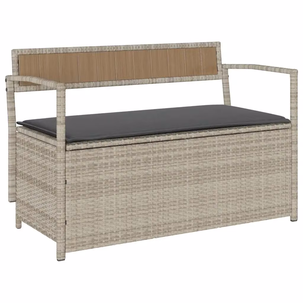 Panca portaoggetti da giardino vidaXL in polyrattan grigio con cuscini inclusi L: 111,5 cm, P: 54 cm, H: 74 cm – 2