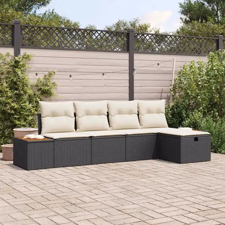 Set Divano da Giardino a L vidaXL in Polyrattan Nero con Cuscini e Struttura in Metallo