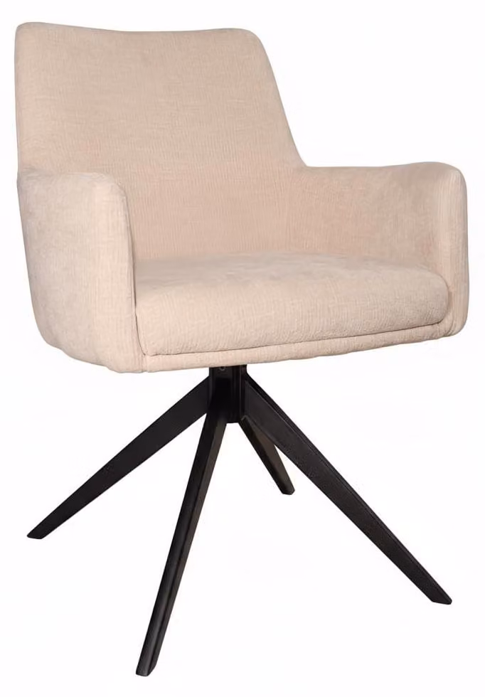 Sedia da pranzo in rattan con braccioli e funzione girevole, color beige