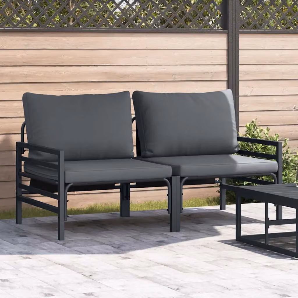 Set di mobili da esterno vidaXL composto da 2 pezzi con divano a 2 posti a forma di L, colore antracite, in acciaio verniciato con cuscini inclusi, L/P/H: 80 x 80 x 71 cm – 1