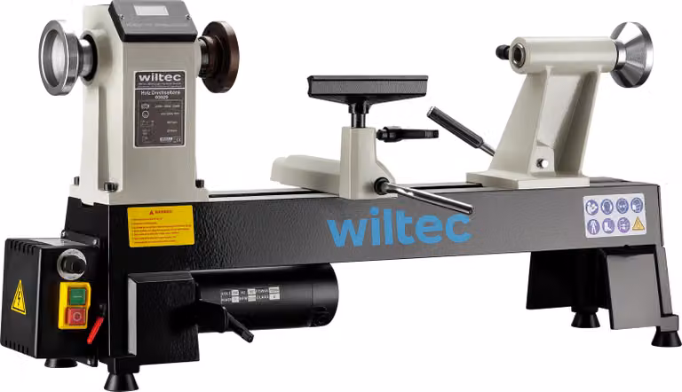 Tornio per legno Wiltec 550 W a velocità variabile 650-3800 giri/min, tornio per legno con piastra frontale, tornio per legno lungo fino a 457 mm