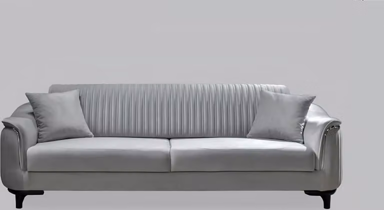 Graue Couch Wohnzimmer Dreisitzer Sitzpolster Couchen Sofa Möbel Samt Holz
