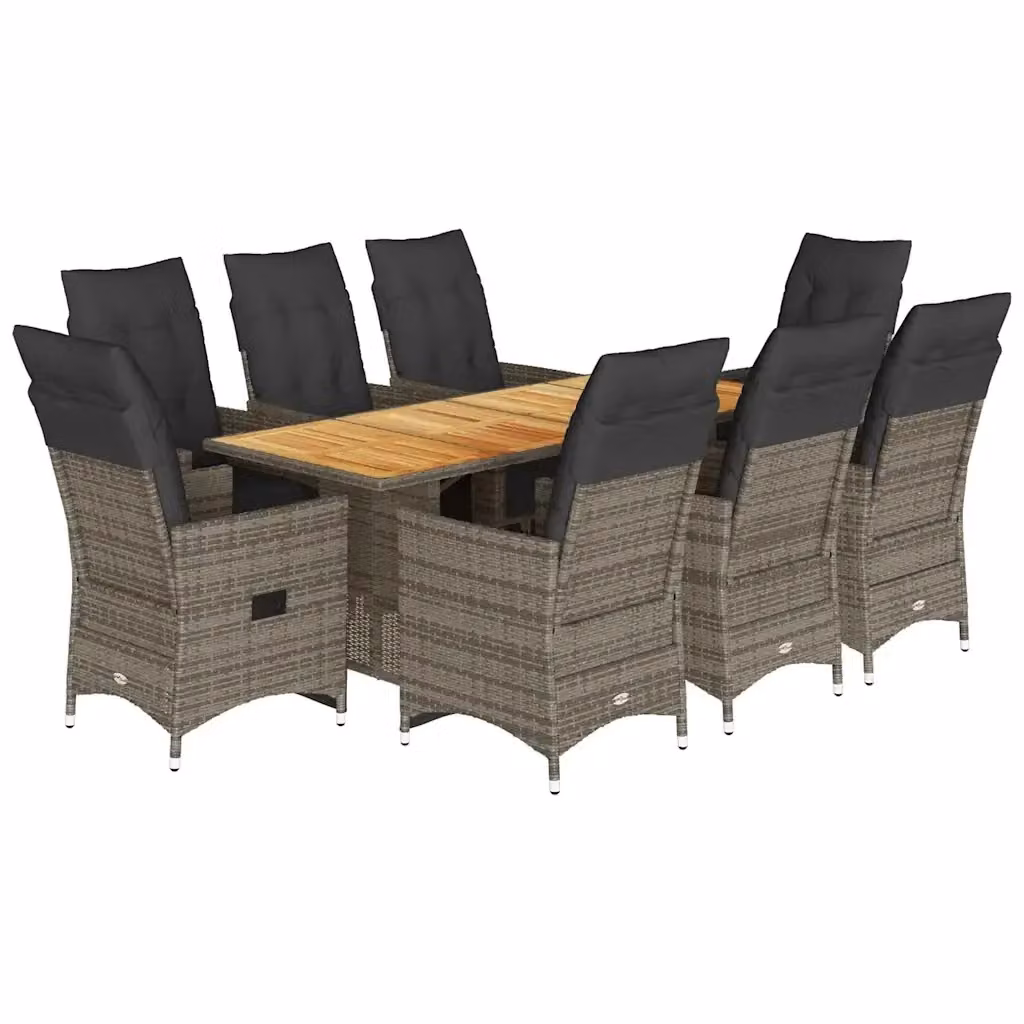 Set Bistrò da Giardino vidaXL in Polyrattan e Legno di Acacia Grigio 9 Pezzi – 2