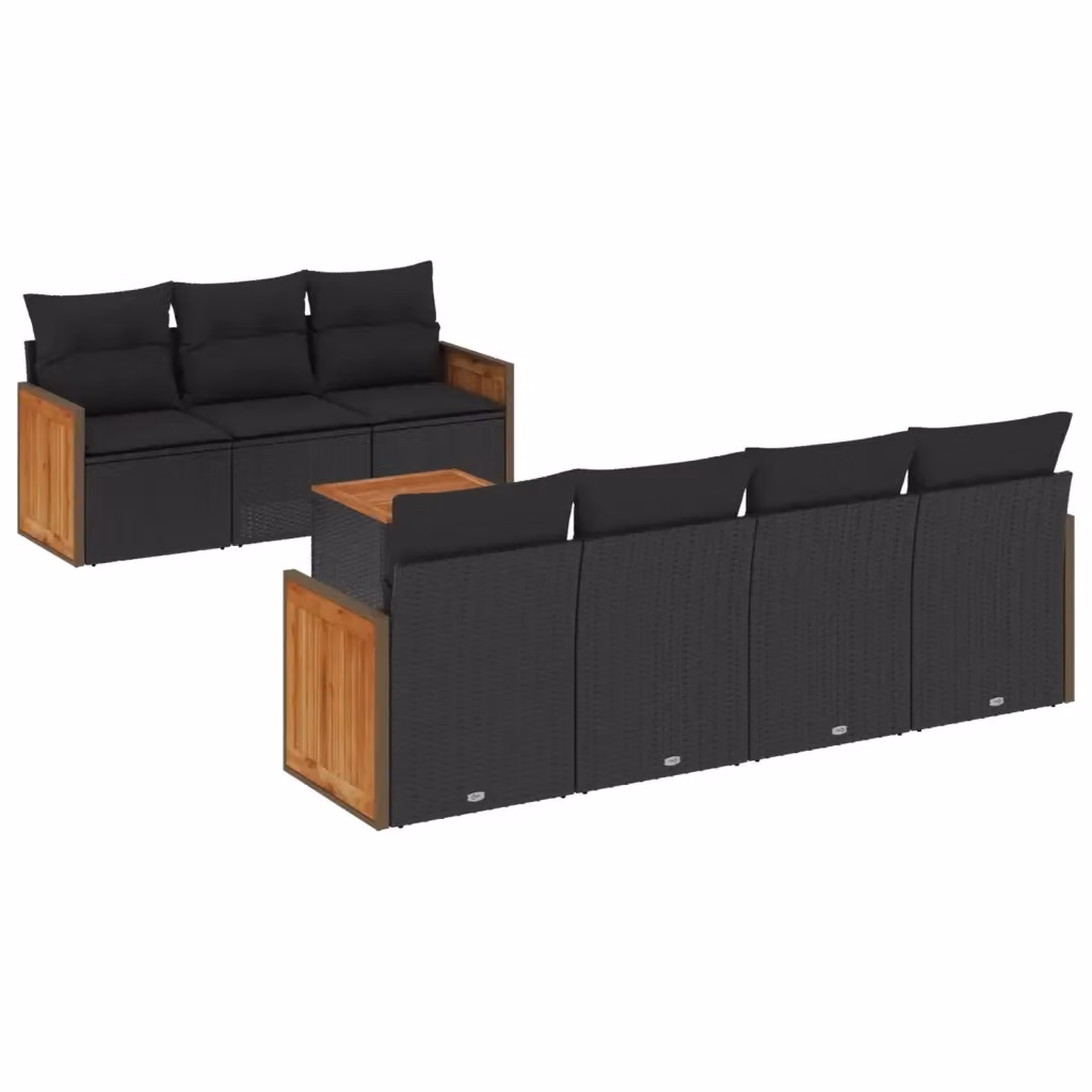 Set Divani da Giardino vidaXL in Polyrattan Nero con 8 Cuscini e Tavolino da Esterno – 2
