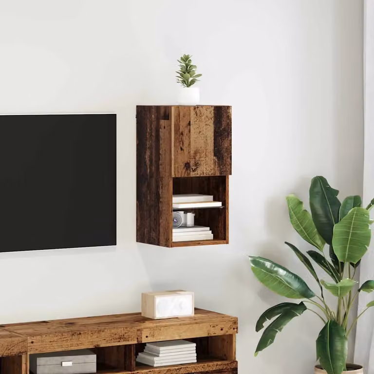 Mobile TV da parete vidaXL in legno vecchio marrone con illuminazione integrata L/P/H: 30,5 x 30 x 60 cm