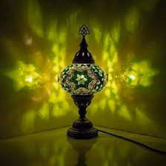 Lampada da tavolo turca con sfera in mosaico verde da 12 cm – lampada orientale realizzata a mano per una luce suggestiva