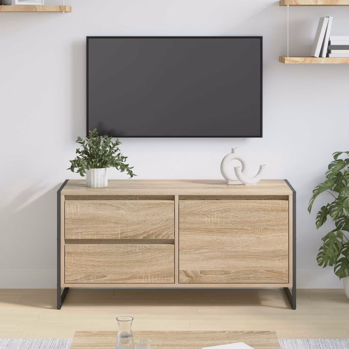 Mobile TV vidaXL in stile industriale, Rovere Sonoma e metallo, L 100 x P 36 x H 49.5 cm