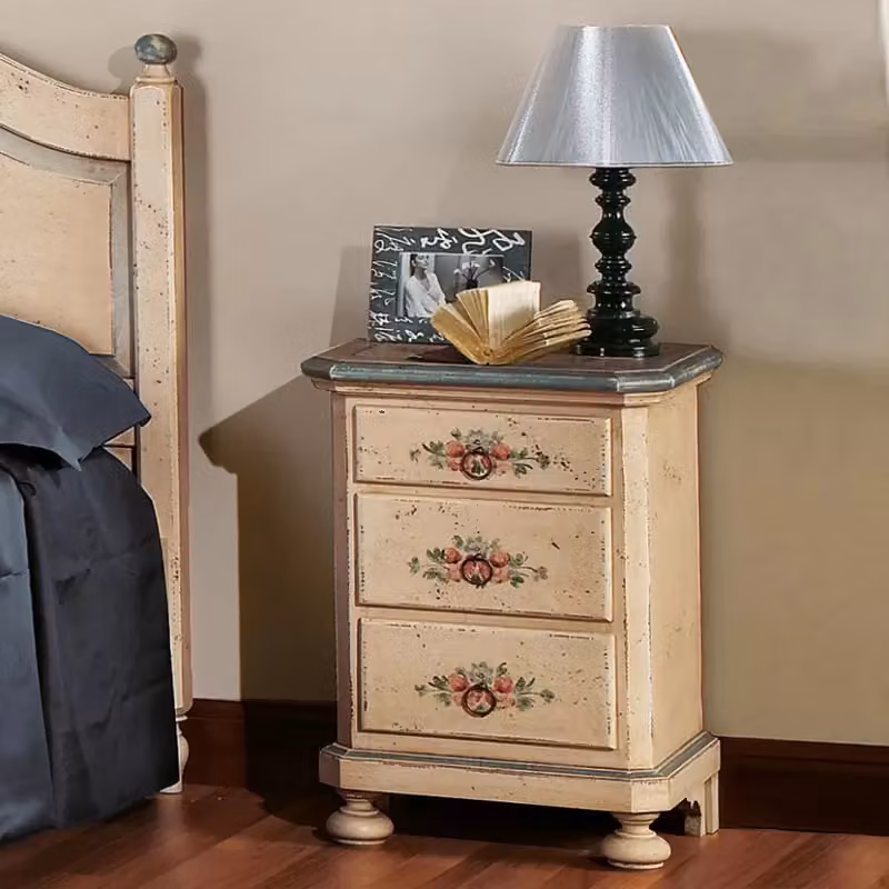 Comodino Arte Povera Mobili 2G con 3 cassetti in legno stile shabby avorio antico e azzurro L: 50 cm, P: 38 cm, H: 66 cm – 2