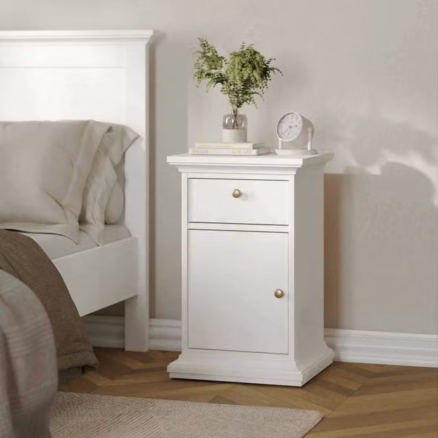 Comodino Mauricette DMORA Bianco L: 44 cm, P: 40 cm, H: 70 cm