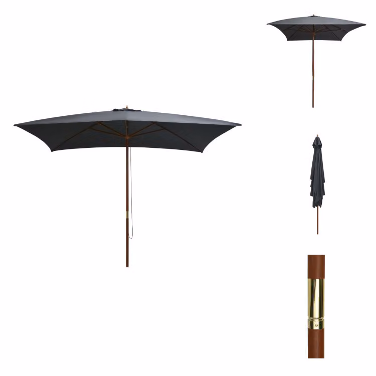 vidaXL Ombrellone con palo in legno 200×300 cm antracite - Ombrelloni e tende da sole