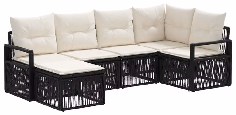 Set da giardino composto da 6 pezzi, colore nero, realizzato in rattan sintetico