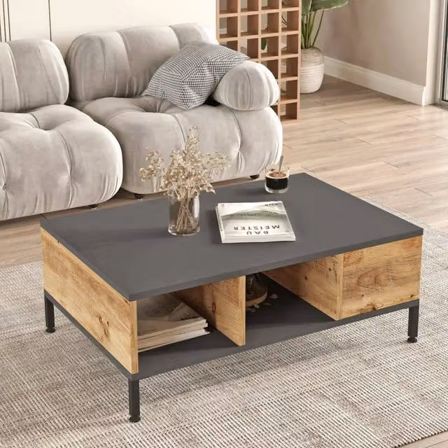 Tavolino da salotto moderno DMORA Lemie con 3 vani, L: 90 cm, P: 60 cm, H: 33.1 cm, Marrone Antracite