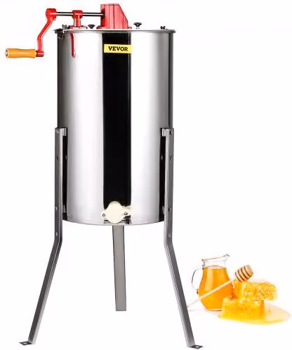 VEVOR Estrattore di Miele Manuale in Acciaio Inox Argento con 3 Favi e Coperchio Trasparente, Altezza Regolabile: 100-108 cm