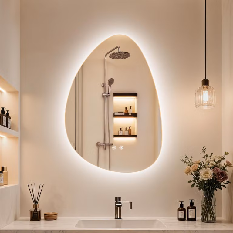 Specchio da bagno a LED asimmetrico, 70x50 cm, con funzione di dimmerazione, 3 colori, controllo touch