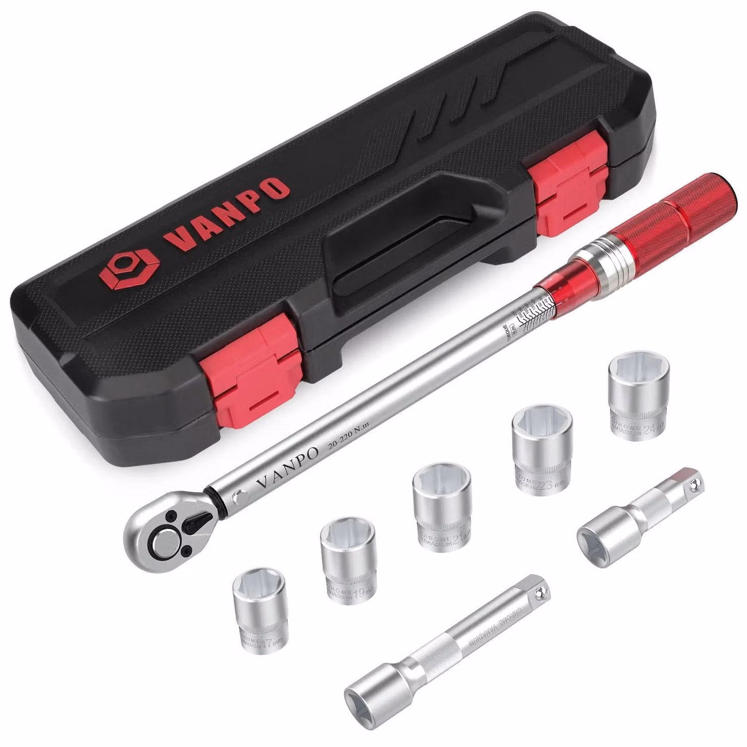 Solidchoice - Chiave dinamometrica da 1/2 pollice, 20-220 Nm, con set di manutenzione da 8 pezzi