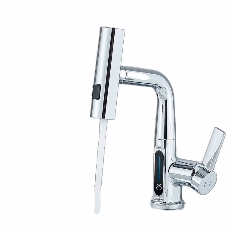 Rubinetto per lavabo, design contemporaneo, robusta costruzione in ottone, materiali senza piombo , Cromo