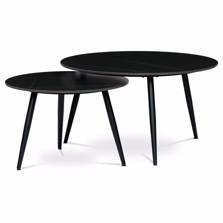Set di 2 tavolini ø80cm e ø60cm, piano in Vetroceramica nera, gambe in metallo nero