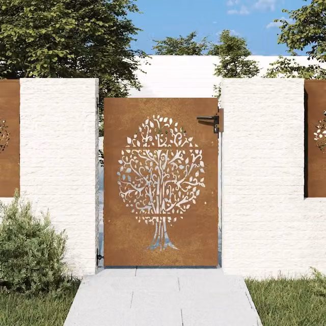 Cancello singolo da giardino vidaXL in acciaio Corten marrone con design ad albero L: 85 cm, H: 125 cm – 1