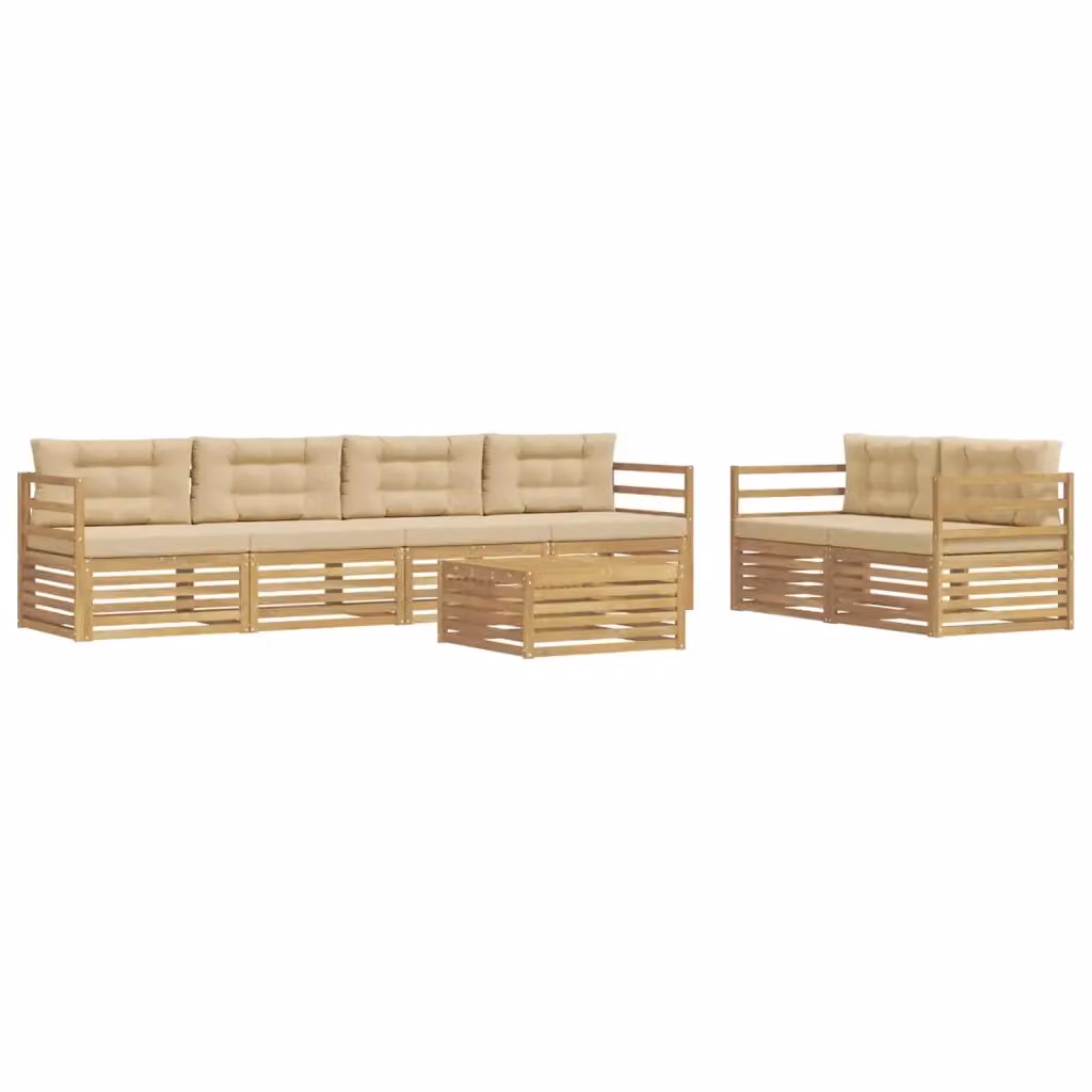 Set di mobili da esterno vidaXL composto da 7 pezzi con divani, tavolino da caffè e cuscini in tessuto bianco e beige con struttura in legno di acacia – 2