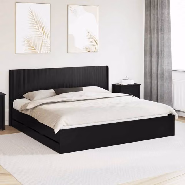 Struttura del letto con stoccaggio e testata Nero 200 x 200 cm 3413918