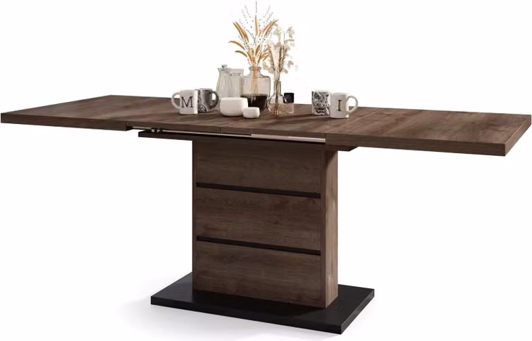 Tavolino All4All modello Pino, tavolino da soggiorno, tavolino da caffè, tavolo con piano aggiuntivo, tavolino di servizio, struttura in metallo, dimensioni 120x80 cm, finitura noce marrone e nero