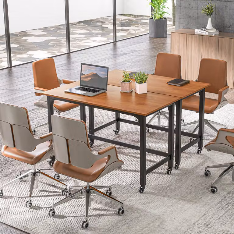 Scrivania da ufficio e computer Costway moderna in legno marrone con ruote bloccabili