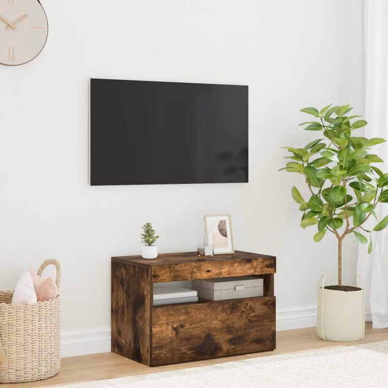 vidaXL Mobile Porta TV Moderno con Luci LED Integrate in Rovere Fumo L: 60 cm, P: 35 cm, H: 40 cm