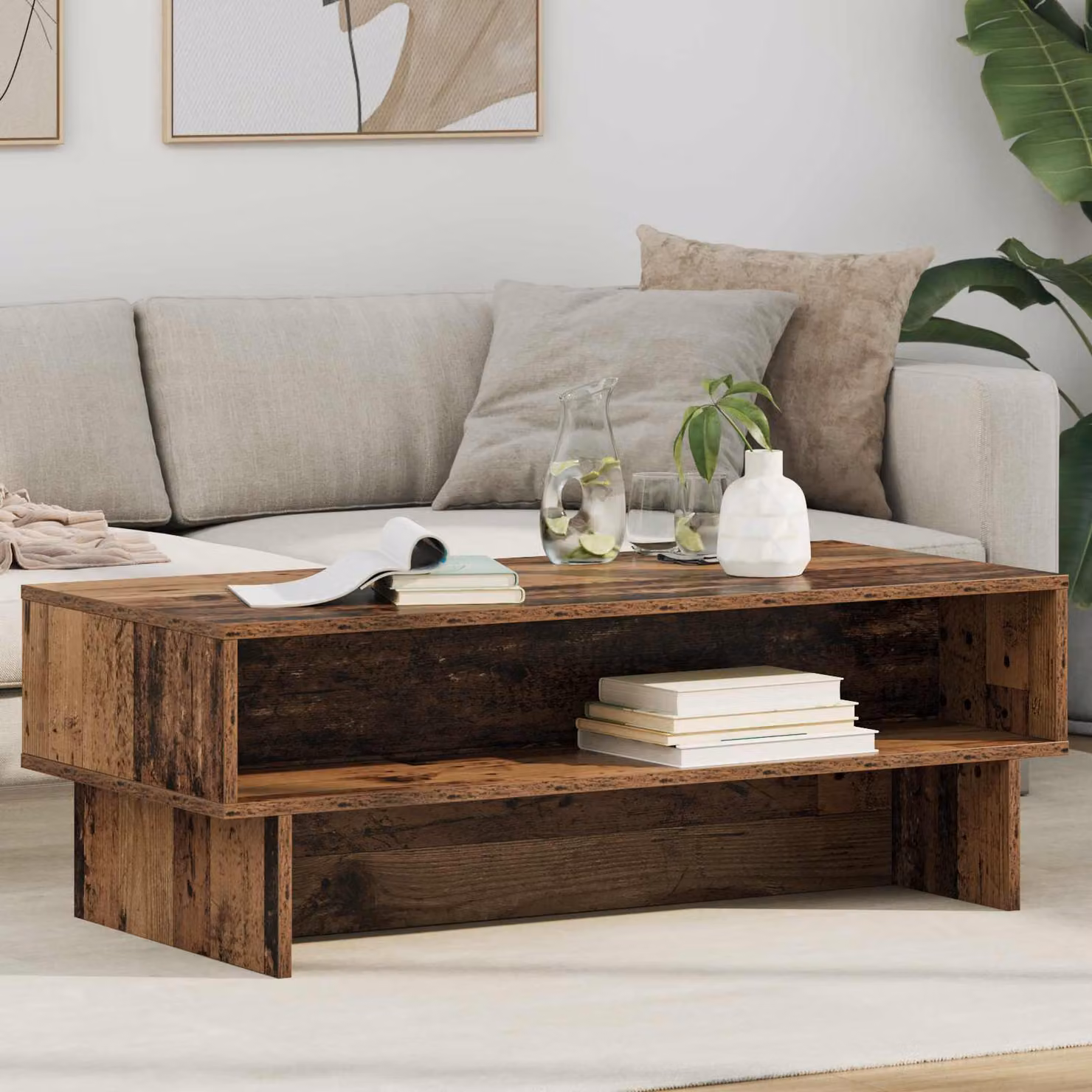vidaXL Tavolino da salotto moderno in legno marrone L: 100 cm, P: 46 cm, H: 35 cm