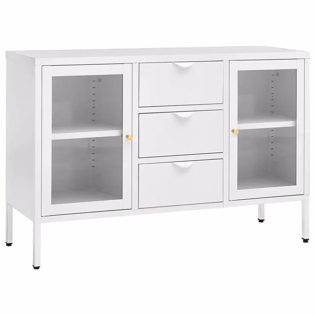 vidaXL Credenza Bianca in Acciaio e Vetro Temperato L: 105 cm, P: 35 cm, H: 70 cm – 2