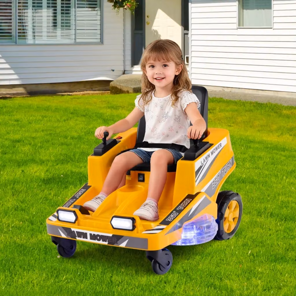 Tosaerba elettrico giocattolo Design Mania per bambini con effetti luce e suono, colore giallo – 2
